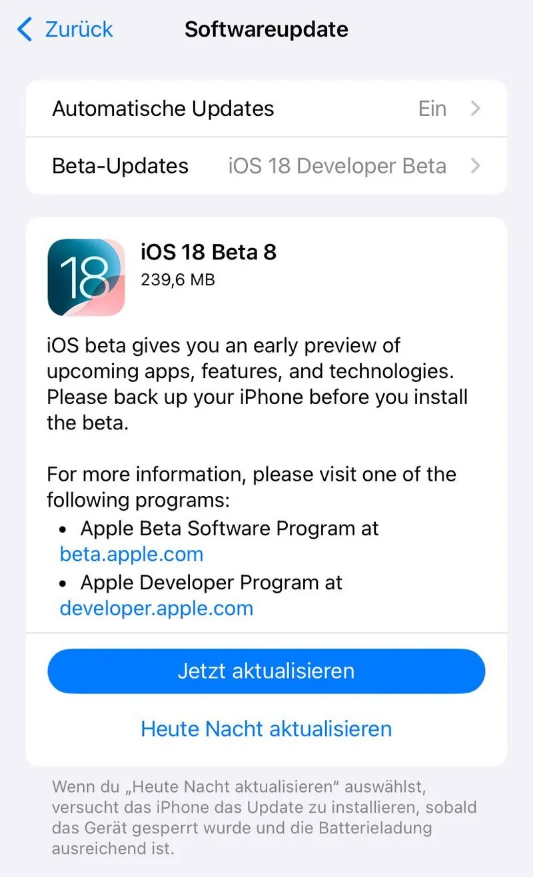 兴化苹果手机维修分享苹果 iOS / iPadOS 18 开发者预览版 Beta 8 发布 